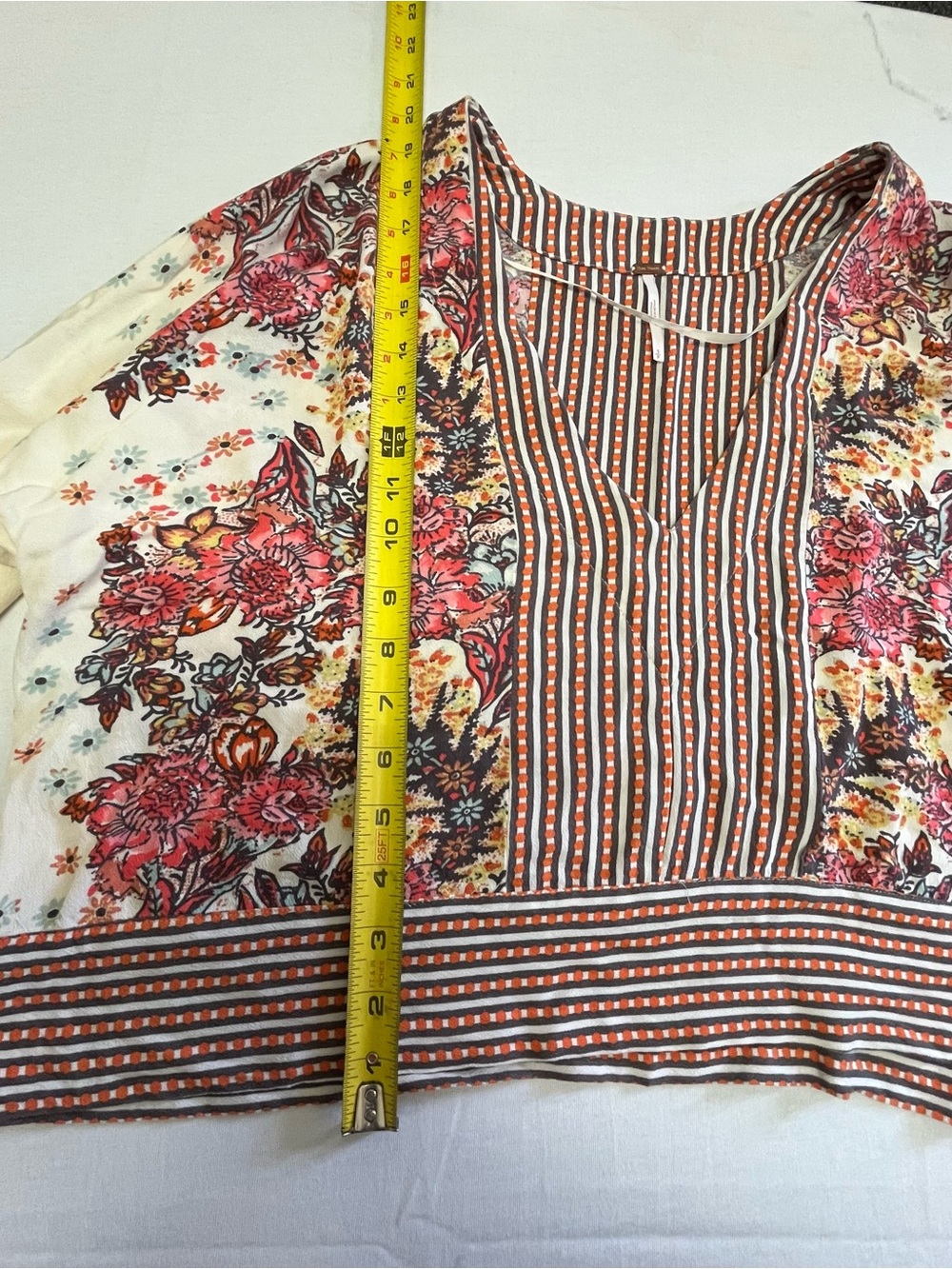 Free People Floral Cream and Brown Boho Long Sleeve Top - Picture 11 of 14